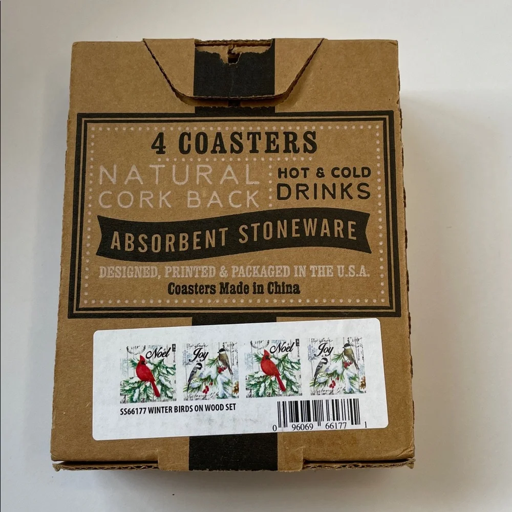 NIB Set of 4 Cardinal Absorbent Stoneware Coasters. Red Green White - Picture 2 of 2